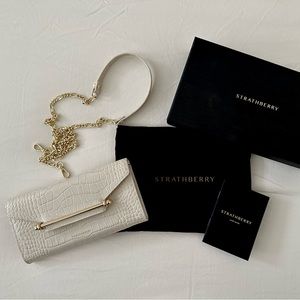Strathberry Multrees Chain Wallet - Embossed Croc Vanilla